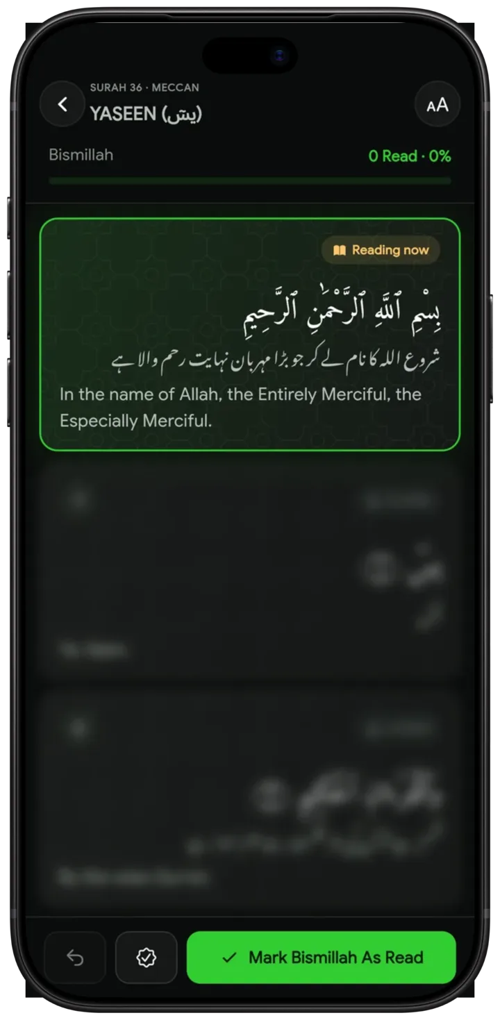 Ayah by ayah in the app