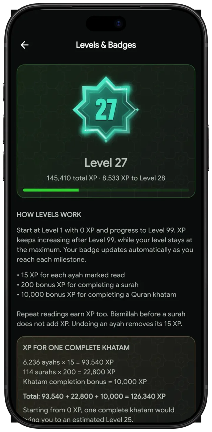 Levels and XP in the app